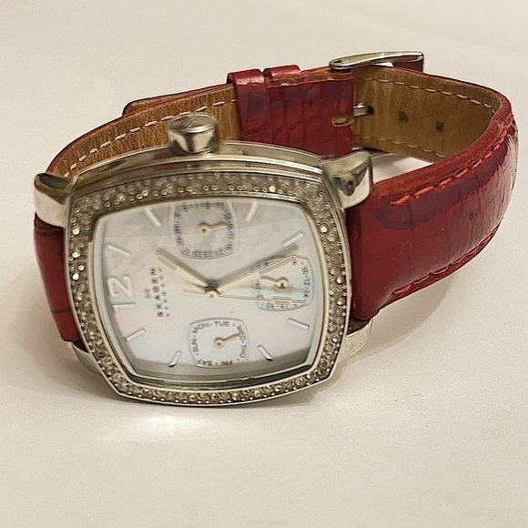 Skagen Womens Chronograph Watch 558SSLP4 Leather Band Rhinestone Trim. - Picture 2 of 10